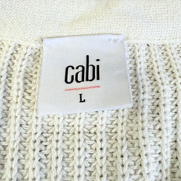 CABI Lightweight Cotton Crop Cardigan L – Cream Ribbed Knit Button‑Up Sweater - Picture 8 of 15